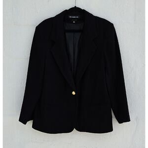 Vintage Blazer Womens Large 15 Black Gold Button Jacket Old Money Preppy Minimal